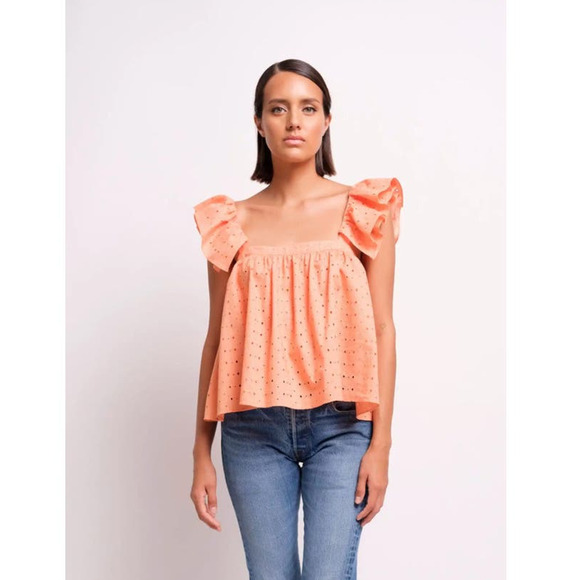 Katharine Kidd Tops - Katharine Kidd Ruffle Orange Eyelet Juno Top NEW (size L)